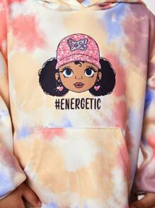 SHEIN 女嬰紮染卡通圖案連帽衛衣連身裙 - 珊瑚橙 - 查看 3