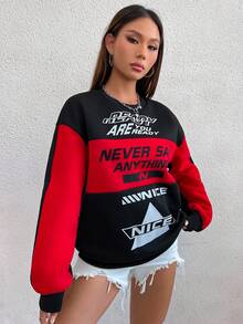 SHEIN Unity Slogan Graphic Colorblock Sweatshirt - Multicolor - View 6