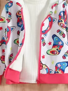 SHEIN Kleines Mädchen Jacke mit All Over Print Reißverschluss, Thermal Futter, Kapuze, ohne Pullover