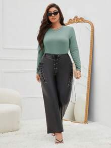 SHEIN Essnce Talla grande Body unicolor tejido de canalé