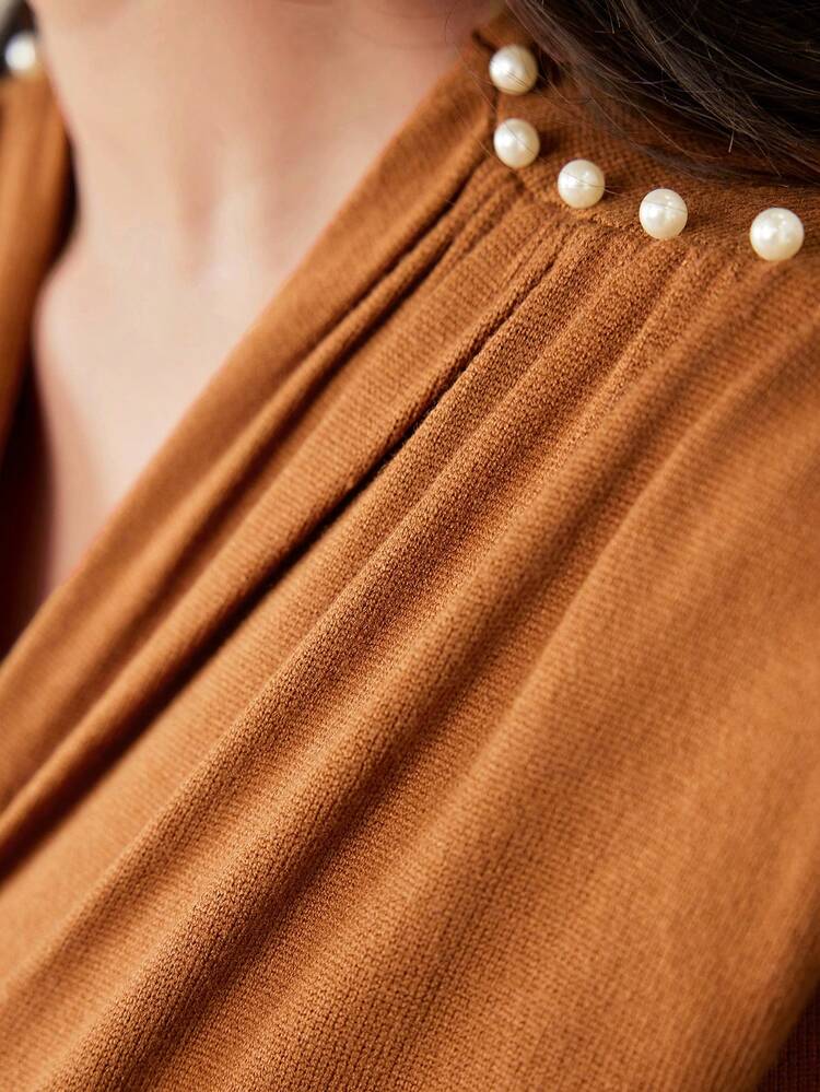Ladies' Solid Color V-neck Long Sleeve Sweater Dress