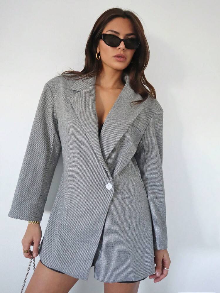 Lapel Neck Single Button Blazer Dress