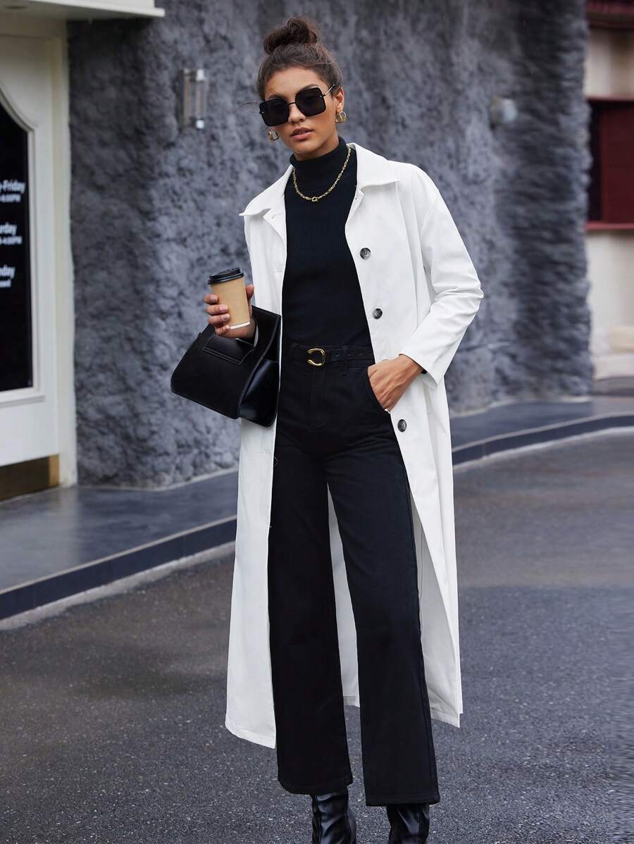 BizChic 素色前紐扣風衣外套 - 白色 - 查看 1