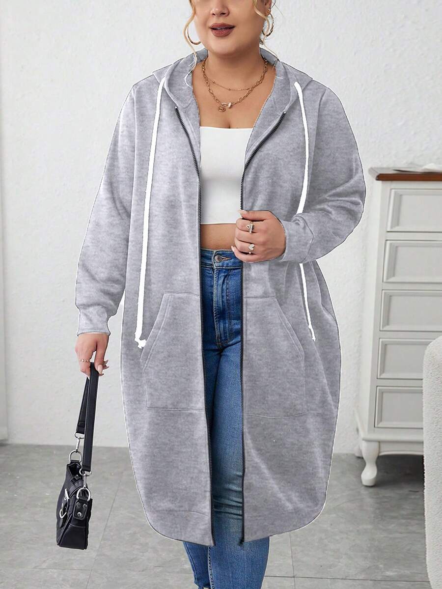 Calvaya Áo nỉ có khóa kéo và dây rút cỡ lớn - Màu Xám nhạt - Xem 1