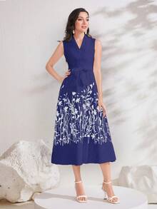 Mulvari Floral Print Belted Dress - Blue - View 4