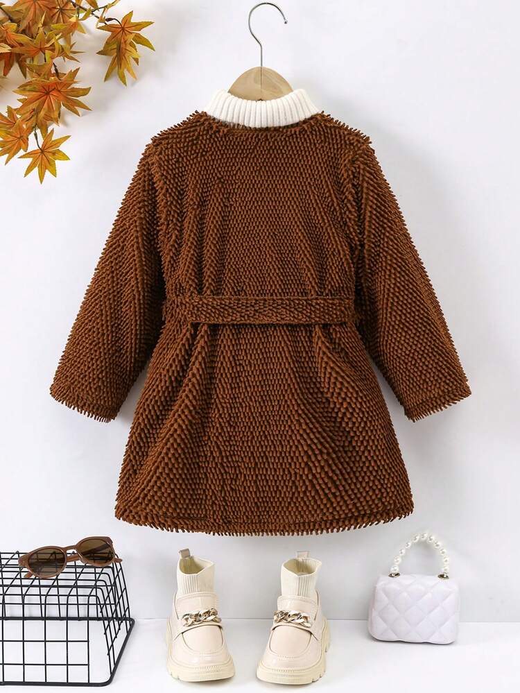 Young Girl 1pc Open Front Belted Coat