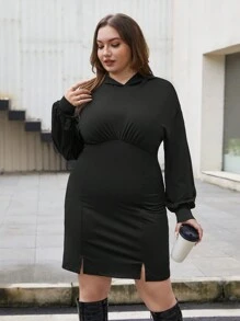 SHEIN Essnce Women'S Plus Size Hooded Split Hem Dress