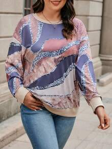 SHEIN LUNE Hơn In Toàn bộ Thả vai Áo nỉ - màu đen - Xem 3