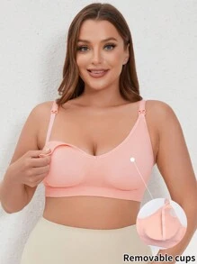 Plus Solid Nursing Bra - Pink - View 1