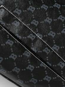 Men Long Sleeve Geo Print Flap Pocket Rave Jacket, For Fall Winter