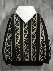 Manfinity 休閒口袋 前紐扣錬條印花 宮廷男士外套 - 黑色 - 查看 2