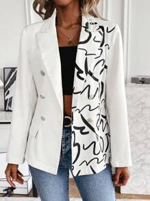 SHEIN Essnce 圖案印花雙排釦西裝外套 - 彩色 - 查看 1