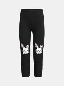 年輕女孩卡通貼片緊身褲 - 黑色 - 查看 1