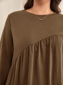 SHEIN Frenchy 大尺碼女士t恤簡約長裙 - 棕色 - 查看 6