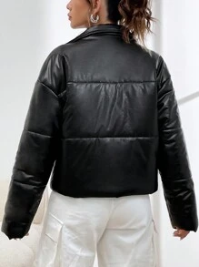 SHEIN EZwear 女士黑色编织夹棉大衣 - 黑色 - 查看 2