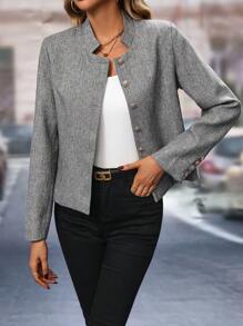 SHEIN Clasi Veste Unicolore À Bouton - Gris - Voir 2
