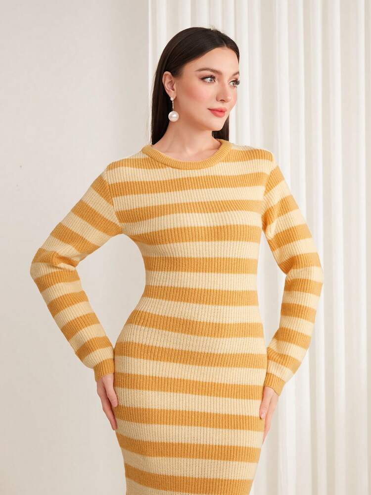 Women's Striped Slim Fit Sweater Dress
