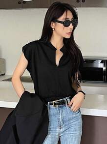 Dazy Star Notched Neck Cap Sleeve Tee