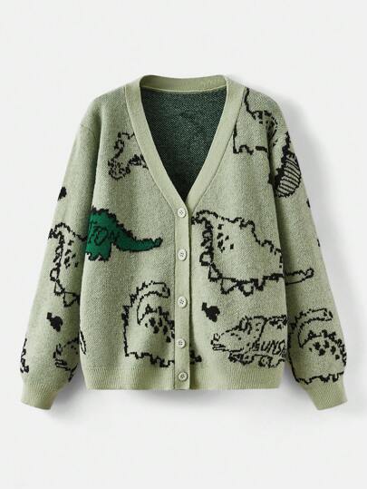Sunspun Chaqueta con botones con hombros caídos y estampado de dinosaurio, para invierno, talla grande