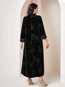 Al Najma 花卉提花凸起領口流蘇細節連衣裙 - 黑色 - 查看 2