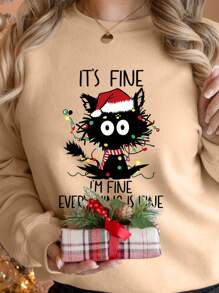 INAWLY Sweat-shirt à capuche matelassé à imprimé de Noël, pour l'hiver