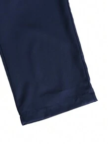 Manfinity Homme 秋季男士宽松纯色抽绳腰裤 - 藏蓝色 - 查看 4