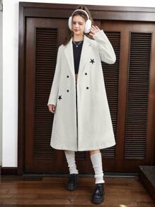 SHEIN EZwear 女士們雙排扣毛織品外套帶星星圖案