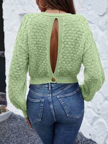 SHEIN Essnce 純色空心背短版毛衣 - 薄荷綠 - 查看 2