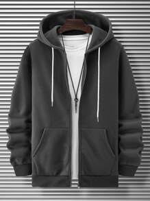 Manfinity Homme Sudadera con capucha con cremallera y cordón, forro térmico, para hombre, para otoño e invierno