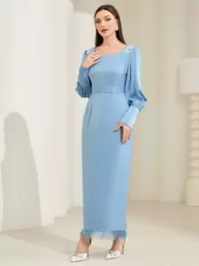 Modelyn Floral Embroidery Long Sleeve Dress Long Evening Dresses
