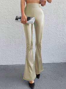 RueChic Solid Flare Leg Pants - Beige - View 4