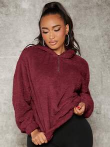 SHEIN SXY 女士衛衣 - 酒紅色 - 查看 8