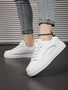 女款透氣皮革舒適白色運動休閒鞋,新款全匹配,時尚運動鞋