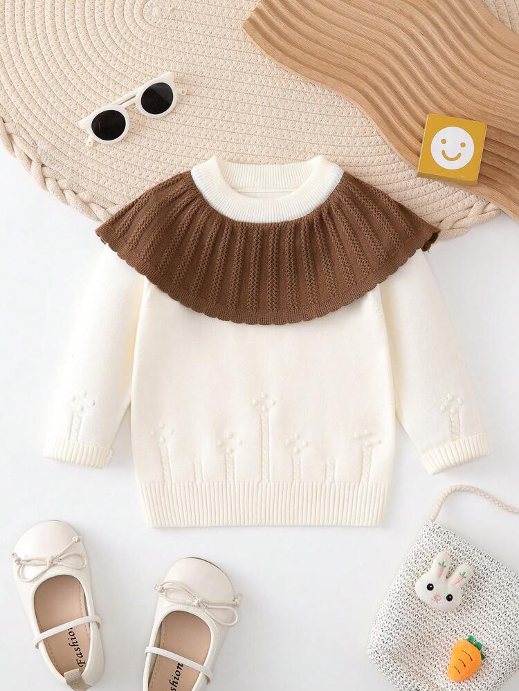 Baby Girl Contrast Ruffle Panel Sweater