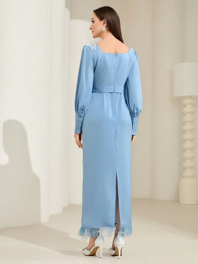 Floral Embroidery Long Sleeve Dress Long Evening Dresses