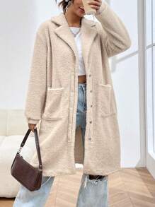 SHEIN EZwear Dual Pocket Drop Shoulder Fleece Coat
