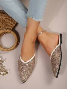 Women's Sequin Embellished Flats - Gold - View 3
