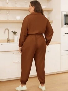 SHEIN Essnce Hơn Túi có nắp Túi nghiêng Áo liền quần - màu nâu - Xem 2