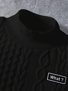 SHEIN Young Boy Fitted Sports Heathered Letter Graphic Mock Neck Sweatshirt - Black - View 5