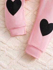 女孩可愛心型圖案連帽衫與褲子套裝 - 粉色 - 查看 7