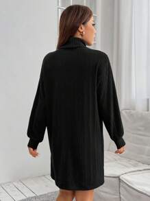 SHEIN PETITE 女款高領長袖連身裙 - 黑色 - 查看 2