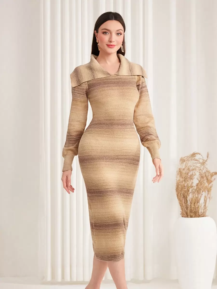 Modelyn Striped Pattern Sweater Dress Fall Cloth For Women - Multicolor - View 1