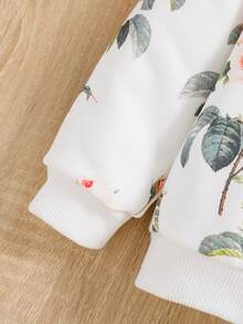 女嬰休閒圓領花卉印花長袖衛衣,百搭風格 - 白色 - 查看 5
