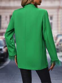 SHEIN LUNE Lapel Neck Single Button Fuzzy Cuff Blazer Fall Cloth For Women - Green - View 3