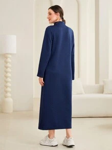 Mulvari Solid Kangaroo Pocket Mock Neck Sweatshirt Dress - Navy Blue - View 2