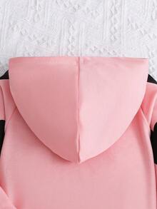 女孩可愛心型圖案連帽衫與褲子套裝 - 粉色 - 查看 6