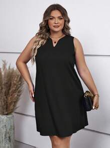 SHEIN Clasi Plus Notched Neckline Tank Dress - Black - View 6