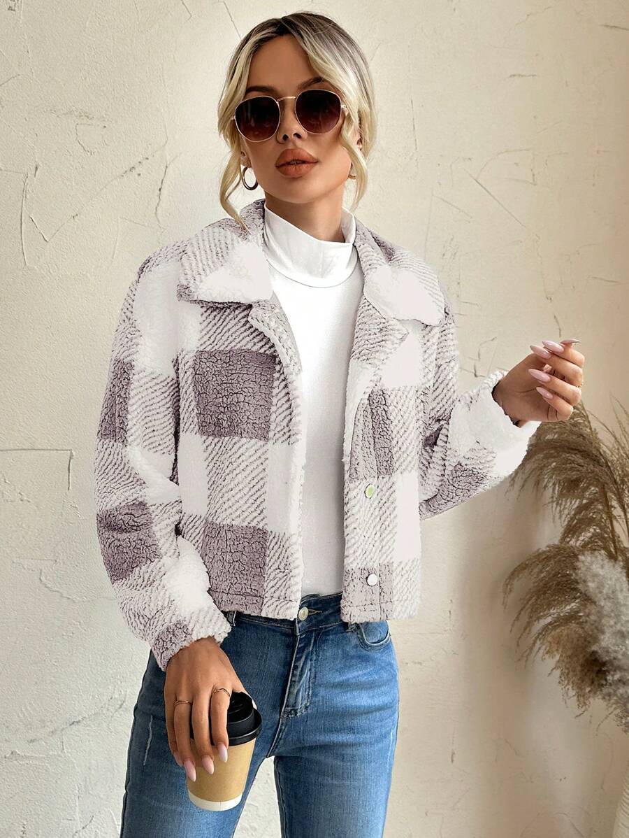 SHEIN LUNE Buffalo Plaid Print Drop Shoulder Flannel Jacket - Multicolor - View 1