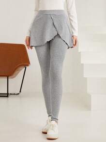 Mulvari High Waist Wrap Hem 2 In 1 Leggings - Grey - View 3