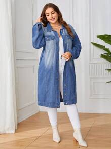 SHEIN Privé 女性大碼牛仔夾克 - 藍色 - 查看 5